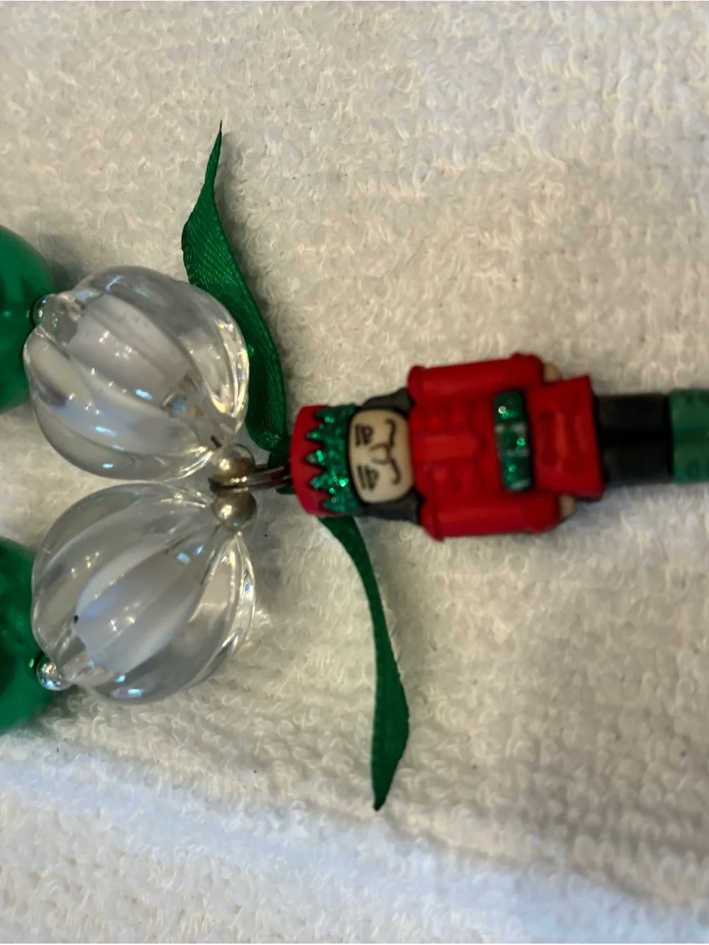 Women’s Holiday Bead Necklace with Nutcracker Charm - Red & Green